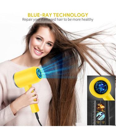 POKE Professional 1800W Hair Dryer with Diffuser - Compact Travel Blow Dryer | Portable Ionic Ceramic Tourmaline Technology | 2 Speed/3 Heat Settings | Comb Attachment | Foldable Design | Yellow - Buy Online on GoSupps.com