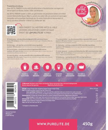Buy PURELITE DATTLE Powder - 450g Vegan Date Sugar Alternative for Baking & Cooking | 100% Natural Sweetener with Fiber & Minerals - Buy Online on GoSupps.com