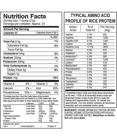 Growing Naturals Organic Chocolate Rice Protein Powder - Non-GMO, Vegan - 16.8 oz - Buy Online on GoSupps.com