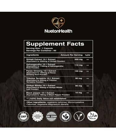 Himalayan Shilajit Capsules with Ashwagandha Ginseng Tribulus Ginkgo & Black Pepper Vegan Gluten-Free Botanical Blend for Daily Wellness & Vitality 60 Capsules Shilajit Fusion 60 Count (Pack of 1) - Buy Online on GoSupps.com