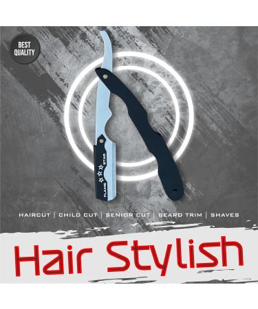 Black Silver Barber Straight Edge Razor | 100% Stainless Steel & 10 Blades | FLAME STAR - International Shipping Available - Buy Online on GoSupps.com