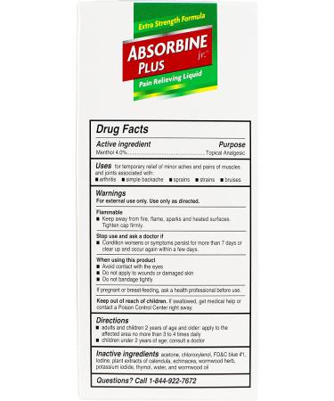 ABSORBINE JR. Pain Relieving Liquid with Menthol for Sore Muscles, Joint Aches, Arthritis Pain Relief - 4 Oz, Pack of 2 - Buy Online on GoSupps.com