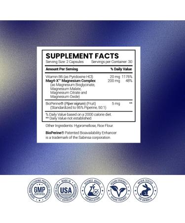 Research Verified Magnesium Complex - Brain Muscle and Nerve Support - Magnesium Bisglycinate Malate Citrate and Oxide - Bioperine - Vegan - 60 Capsules - Pack of 1 60 Count (Pack of 1) - Buy Online on GoSupps.com