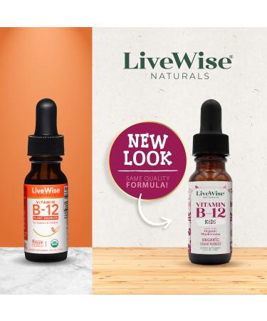 Live Wise Naturals USDA Organic Vitamin B12 Liquid Drops for Kids - Vegan & Non-GMO Supplement for Toddlers and Children | Gluten Free | Low Dose - Buy Online on GoSupps.com