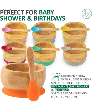 eco rascals Natural Bamboo Baby Bowl and Spoon Set | Suction Stay Put Feeding Bowl | BPA-Free | Orange Color - Buy Online on GoSupps.com