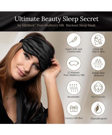SilkSleek 22 Momme Pure Mulberry Silk Eye Mask for Sleeping | 100% Silk Filled | Super Soft & Comfortable | Blackout Sleep Mask | Travel Essential in Gift Box - Black - Buy Online on GoSupps.com
