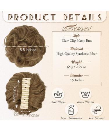 BARSDAR Claw Clip Messy Bun Hairpiece - Synthetic Curly Hair Scrunchie for Women, Light Golden Brown/Golden Blonde Mix - Buy Online on GoSupps.com