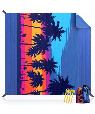 BeeGreen Sandproof Beach Blanket with Corner Pockets & 4 Stakes Lightweight for Vacation Travel Camping Blue Tree