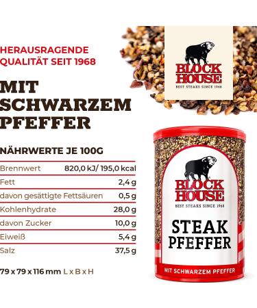Block House Steak Pepper - Premium Black Pepper Spice Mix 3x200g | Restaurant Quality Seasoning for Perfect Steaks - Buy Online on GoSupps.com