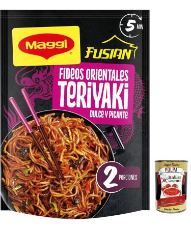 Italian Gourmet E.R. MAGGI FUSIAN ORIENTAL NOODLES TERIYAKI FLAVOR Pack of 3 instant noodles with teriyaki sauce 130g + Italian Gourmet Polpa 400g