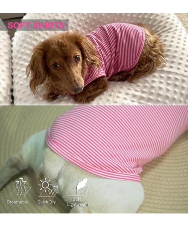 Cool Combed Cotton Dog Shirt for Medium-Sized Dogs | Sychien Striped Pink & Gray T-Shirt for French Bulldogs - Buy Online on GoSupps.com