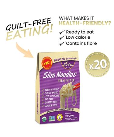 Keto Organic Thai Style Noodles - Zero Carb  Sugar & Gluten Free Shirataki Noodle  Plant Base Vegan Diet  Made of Konjac Flour & Oat Fiber | Healthy Instant Meal Ready to Eat (200g) Pack of 20 - Buy Online on GoSupps.com