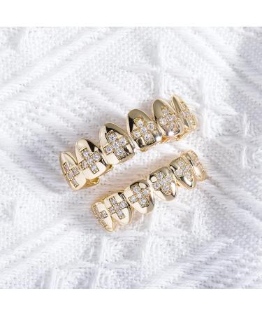 Men's Personalised Big Gold Teeth Grillz Patchwork Braces with Iced Out Round Zirconium Halloween Cosplay Party Tooth Rapper Gift for Women Men - Buy Online on GoSupps.com