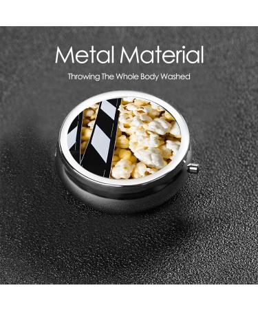 Cinema Movie Clapboard & Popcorn Round Pill Box - 3 Compartment Mini Decorative Travel Organizer for Medicine Tablets & Vitamins - Buy Online on GoSupps.com