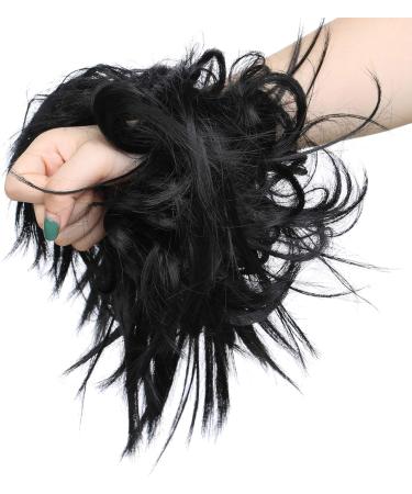 Tousled Updo Messy Bun Hair Piece | Synthetic Wavy Bun Extension | Fluffy Updo Scrunchy Chignon in Dark Black - Buy Online on GoSupps.com