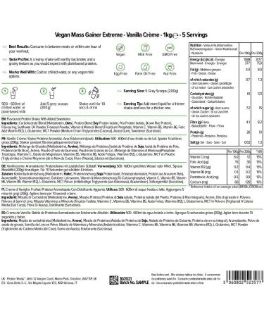 Vegan Extreme Gainer | Vanilla Cream | Hypercalorie Protein Powder | Weight Gain | Vitamins & Minerals | ProteinWorks | 1kg - Buy Online on GoSupps.com