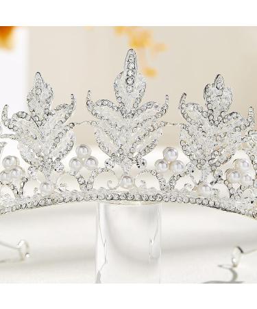 AW BRIDAL Crystal Pearl Queen Crown - Wedding Tiara for Bride - Princess Crown for Pageant, Prom & Birthday - Silver Bridal Headband - Buy Online on GoSupps.com