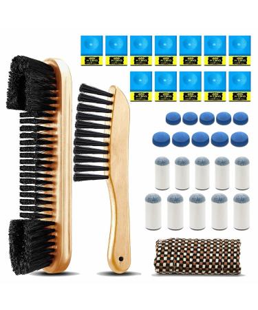 7 Set Pool Table Brush Set Including 2 Pool Table Brushes and 1 Cue Shaft Cloth 12 Pieces Pool Cue Chalk Cubes 20 Pool Table Accessories