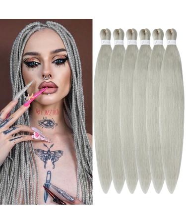 Easy Braid Pre Stretched BraIDing Hair 26inch 6 Packs Ginger Braiding Hair for Braids Yaki Texture Crochet Hair Box Braids Hot Water Setting Synthetic Braiding Hair Extensions (26 Inch Silver#) 66cm-26 inches (6 Pack) Silver#