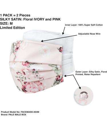 PALE MALE BOX BRAND Fabric Face Masks - Pleated Silky Satin with Adjustable Nose Wire in Ivory & Pink | Medium Size for Comfort & Style - Buy Online on GoSupps.com