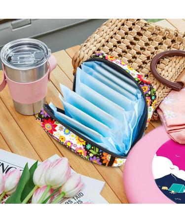 Menstruation Pad Bag with Zipper | Women's Napkin & Tampon Organizer | Hippie Flowers & Peace Symbol Design - Buy Online on GoSupps.com