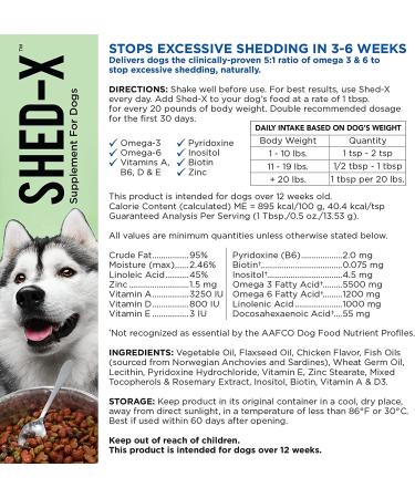 Shed-X Liquid Daily Supplement for Dogs - 100% Natural Solution to Excessive Shedding - Essential Fatty Acids, Vitamins, and Minerals - 32 oz - Buy Online on GoSupps.com