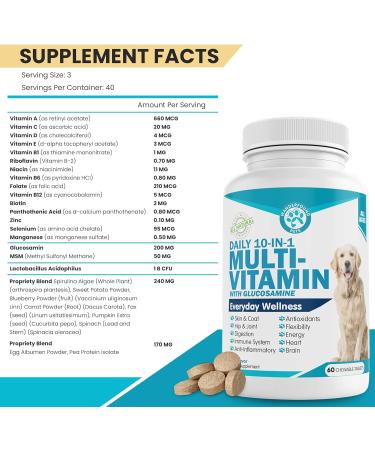 Wanderfound Pets 10-in-1 Dog Multivitamin with Glucosamine  D3  MSM - 60 Chewable Tablets - Buy Online on GoSupps.com