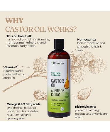 100% Pure Organic Castor Oil 16 OZ - Cold Pressed Hexane Free for Hair Eyelashes & Beard Growth - Ideal for Men & Women - Buy Online on GoSupps.com