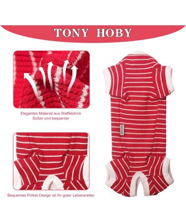 Tony Hoby Dog Overall Suit for Men & Women - Soft Cotton 4-Leg Stripes Pajamas for Comfortable Sleep - L Red-Girl - Buy Online on GoSupps.com