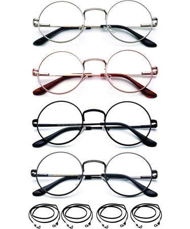 Newbee Fashion 4-Pack Round Vintage Reading Glasses +2.50 - Slim Metal Frame with Lanyards - Stylish & Comfortable Eyewear - International Shipping - Buy Online on GoSupps.com