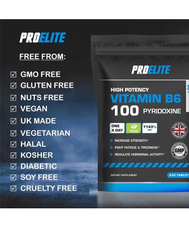 Vitamin B6 100mg - 60 Vegan Tablets 7000% Nrv Dose High Strength B6 Vitamins Contributes to Healthy Metabolism Reduction of Tiredness Normal Immune & Nervous System Function PROELITE - Buy Online on GoSupps.com