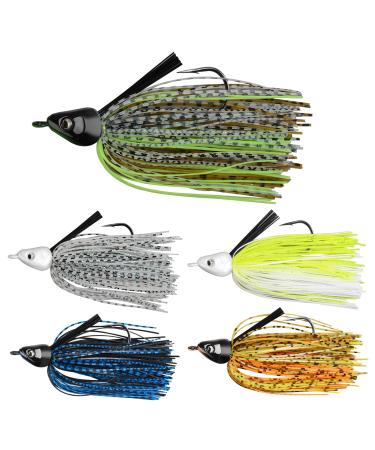 MadBite Swim Jig Fishing Lures Heavy Brush Guard Silicone Skirt Sticky-Sharp Heavy-Wire Needle Point Hooks Popular 3/8 oz and 1/2 oz Sizes 5 pc and 3 pc Multi-Color Kits Includes Storage Box A: 5 Pack (1/2 Oz) - Clear Water & Muddy Water