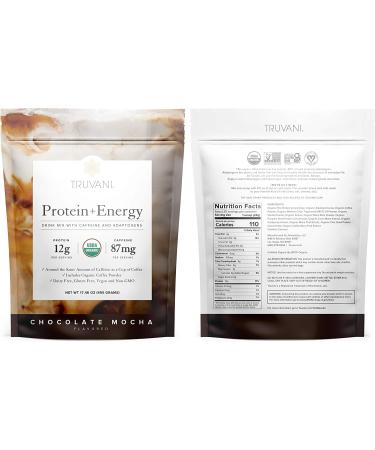 Truvani Organic Vegan Protein Energy Drink Mix with Caffeine & Adaptogens - Chocolate Mocha (20 Servings) - Buy Online on GoSupps.com