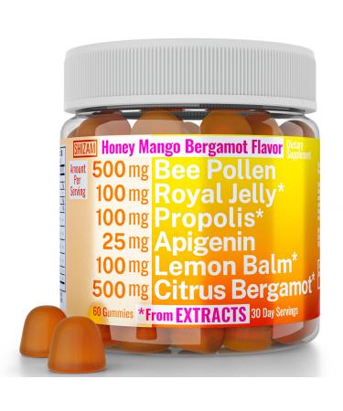 Bee Pollen Apigenin Citrus Bergamot Gummies w Organic Propolis Royal Jelly Honey Lemon Balm Extract Supplement for Men Kids Tincture Drops Powder Capsule Herb Capsules Supplements Alt Pollan Polen