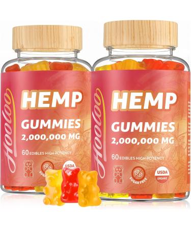 HOOLOO Hemp Gummies Extra Strength 2,000,000mg Hemp Extract Sugar Free Gummy Bears Fruity 60 Pieces - Pack Of 2