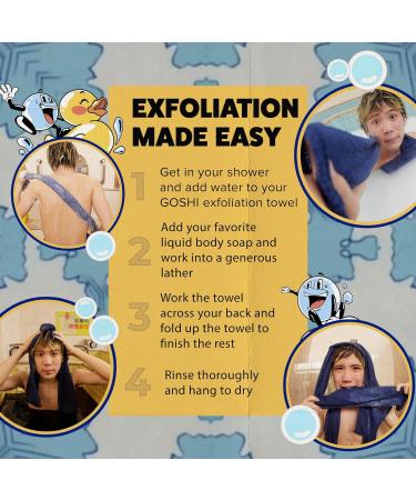 GOSHI Peeling Bath Towel - Tear-Resistant Washcloth for All Skin Types - Indigo Blue - Made in Japan | Shop Internationally - Buy Online on GoSupps.com