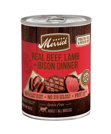 Merrick Grain Free Canned Wet Dog Food Real Meat Recipe (Case of 12) Real Meat Recipe Real Beef, Lamb, & Bison 12.7 Ounce (Pack of 12) - Buy Online on GoSupps.com