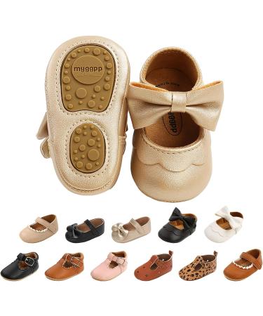 Baby Girls Mary Jane First Walking Shoes | Anti-Slip PU Leather Princess Shoes | Size 6-12 Months | E Gold - Buy Online on GoSupps.com
