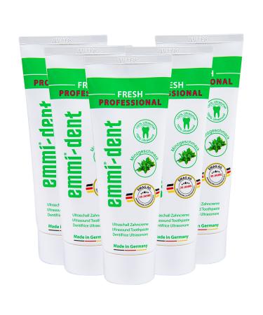 EMMI-Dent Ultrasound toothpaste "Fresh" I with fresh peppermint taste i ideal for sensitive teeth and gums I free of microplastics & nanomaterials i vegan & gluten-free i 5x 75 ml of fresh 75 ml (5 Pack)