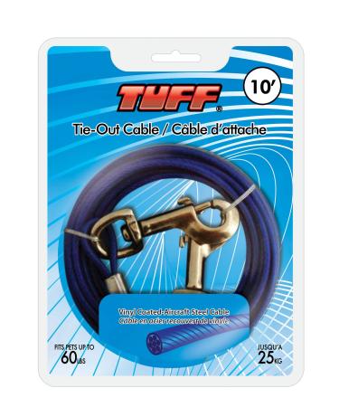 Tuff Tie Out Cable for Dogs Weather Resistant Tangle Resistant Extra Strong Horse Steel Snaps Durable and Long Lasting Made with Vinyl Coated Aircraft Cable (S/M Up to 60 lbs 10 ft Length)
