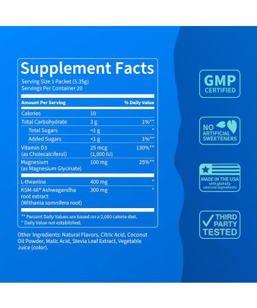Nello Supercalm Drink Mix - Strawberries & Cream and Orange Creamsicle Ashwagandha KSM 66 Magnesium Glycinate & L-Theanine Supplement - Focus and Relaxation Support (2 x 20 Travel Packets) - Buy Online on GoSupps.com