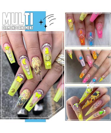 NEON 3D Nail Gem Set - 2500+ Pcs Luminous Charms for DIY Nails Art, Rhinestones for Nails with Bonus Tweezers - Iridescent Decorative Stones - Buy Online on GoSupps.com