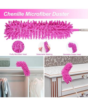 15PCS Microfiber Feather Duster Set with Extension Pole - Washable & Bendable Dusters for High Ceiling Fan, Blinds, Cars, Furniture - Cleaning Tools Kit in Pink - Buy Online on GoSupps.com