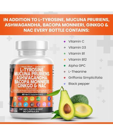 Focus Supplement with L-Tyrosine, Mucuna Pruriens, Bacopa Monnieri, Ashwagandha, N-Acetyl Cysteine, 5-HTP, Ginkgo Biloba & More - 1000mg/6000mg/500mg/4000mg/600mg - USA Made - Buy Online on GoSupps.com