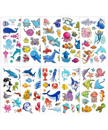 Ocean Animals Temporary Tattoos - 126pcs Mermaid, Tropical Fish, Whale Stickers for Kids - Birthday Party Favors & Decor - Konsait - Buy Online on GoSupps.com