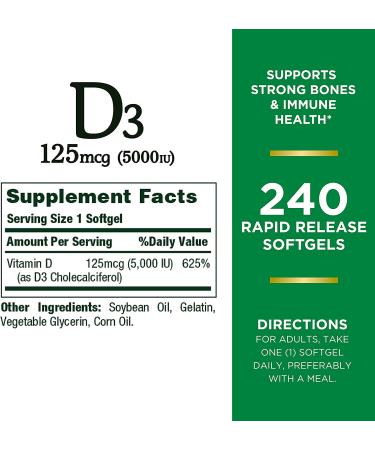 Nature's Bounty Vitamin D3 5000iu - 240 Softgels for Immune Support - Buy Online on GoSupps.com