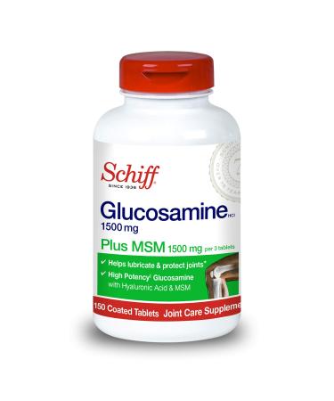 Glucosamine 1500mg (per serving) + MSM, Schiff Tablets (150 count in a bottle), Joint Care Supplement, Helps Support Joint Mobility and Flexibility, Helps Support Healthy Structure of Cartilage*