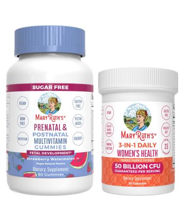 MaryRuth Organics Prenatal Postnatal Multivitamin Gummies (Strawberry) & Women's 3-in-1 Daily Probiotic Capsules | Clean Label Project Verified | Breastfeeding & Gut Health | Vegan Non-GMO