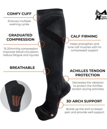 Cushioned Arch Support Knee High Compression Socks - 15-20mmHg for Plantar Fasciitis & Hiking - Easy-On/Easy-Off - Medium Black - International Shipping Available - Buy Online on GoSupps.com