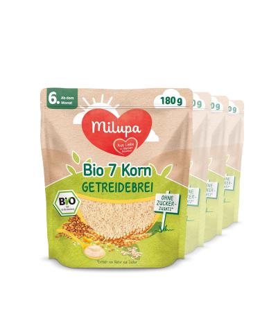 Milupa Organic 7 Grain Cereal Porridge Baby Porridge from 6 months No Added Sugar Baby Food Supplementary Food 4 x 180g